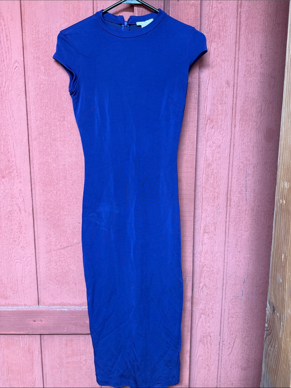 H&M Royal Blue Cap-Sleeve Fitted Midi Dress